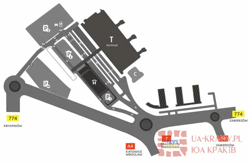 Паркінг аеропорт Краків схема